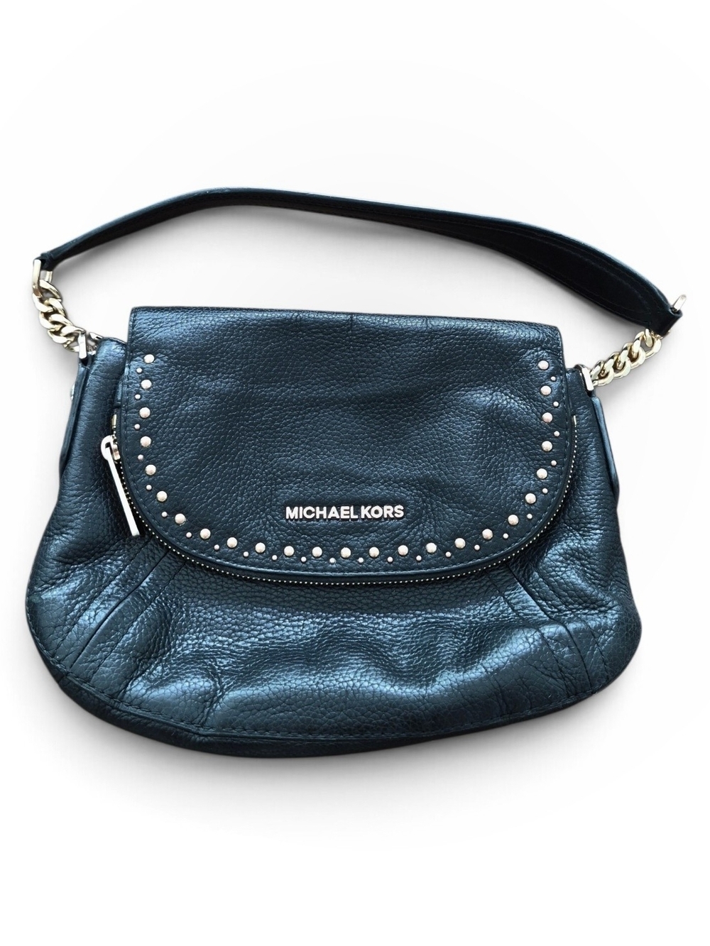 Michael Kors Aria Black Studded Leather Shoulder Bag